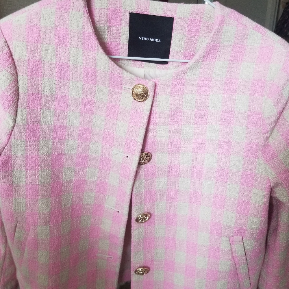 Vero Moda Pink and Cream Checkered Women's Jacket